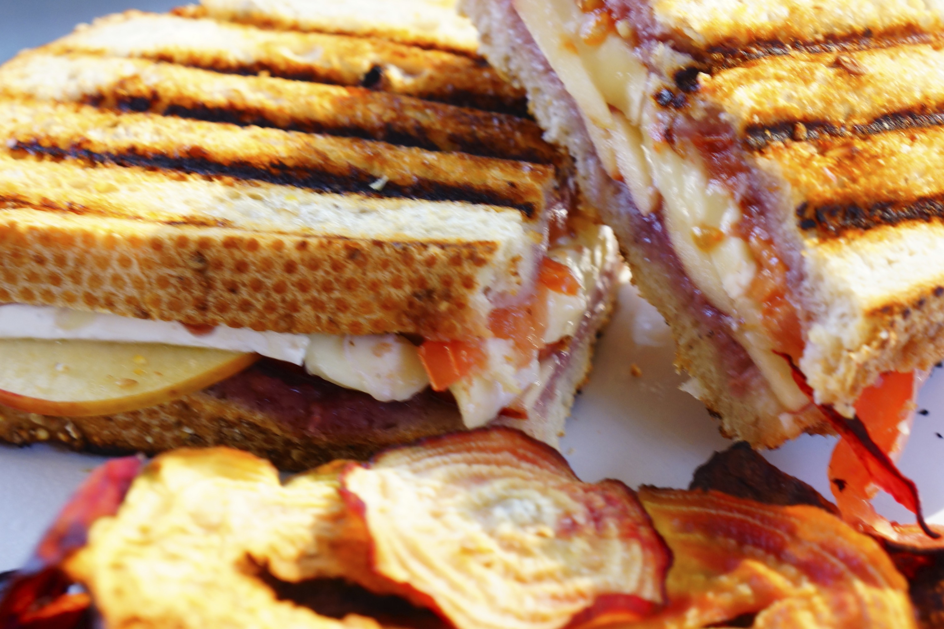 Apple Brie Panini with Beet Chips