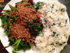 Cilantro Lime Cauliflower Rice & Beet Green Salad with Pecan topping
