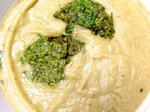 Cauliflower Soup with Kale Pesto